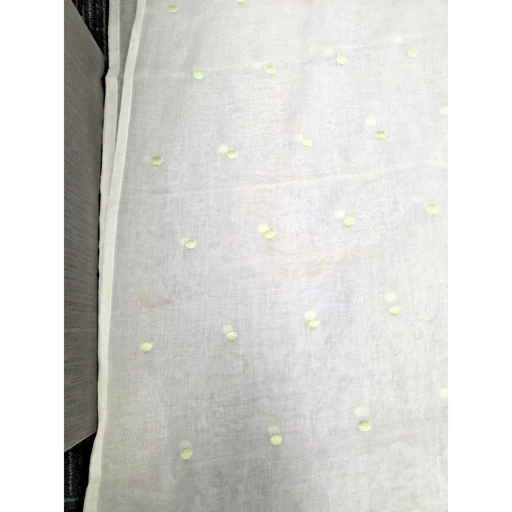 Set Of 2 Pottery Barn Kids Cotton White/ Light Green Polka Dot Curtain Panels